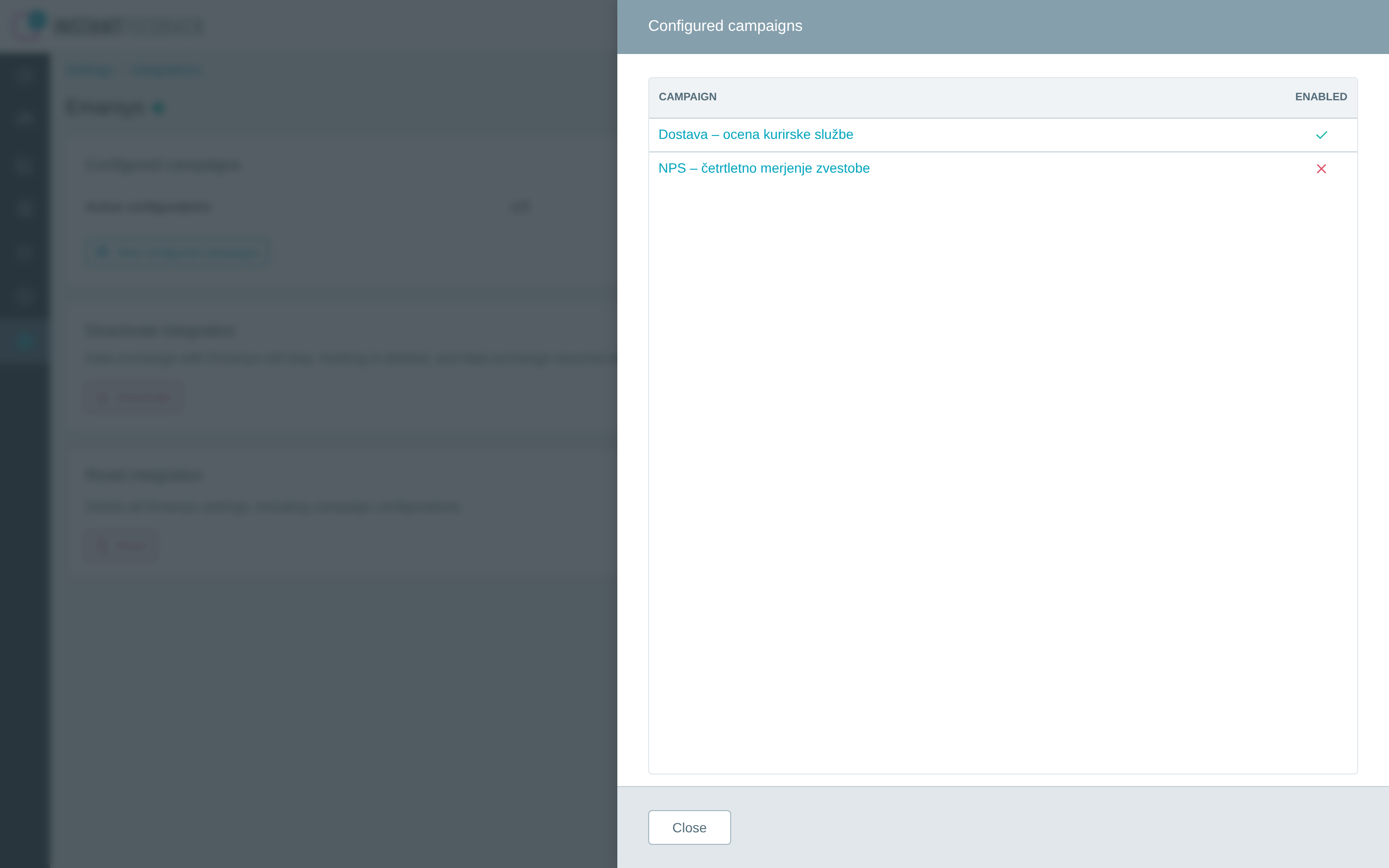 The Configured campaigns dialog