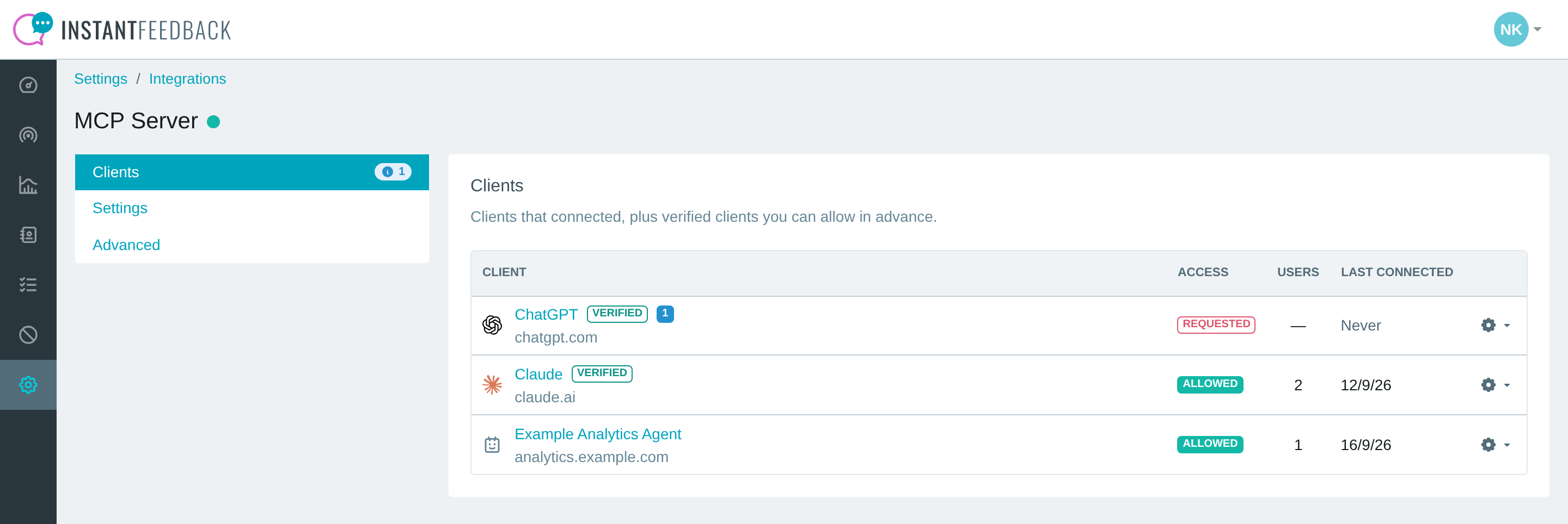 The Clients tab
