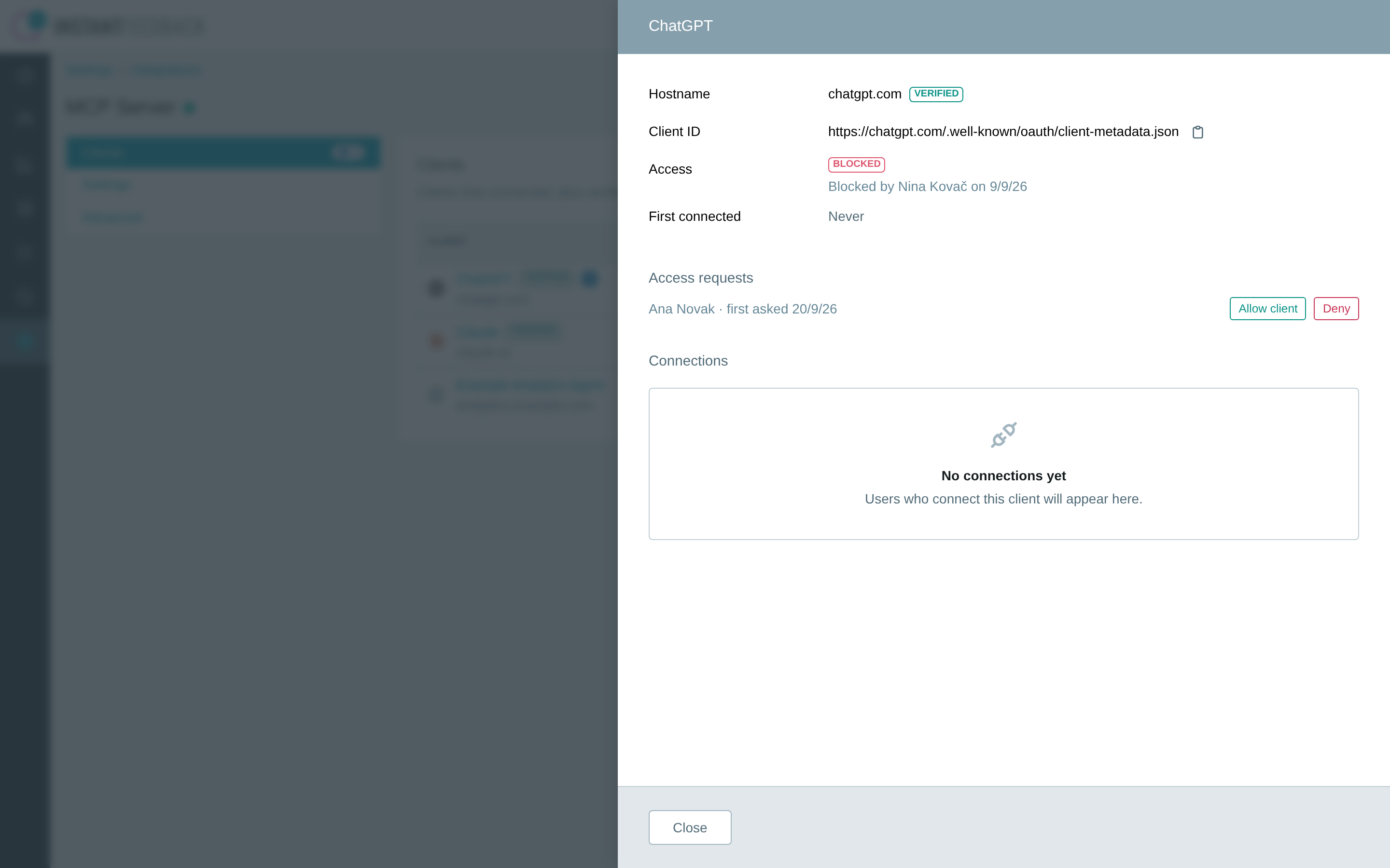 The client details with a pending access request
