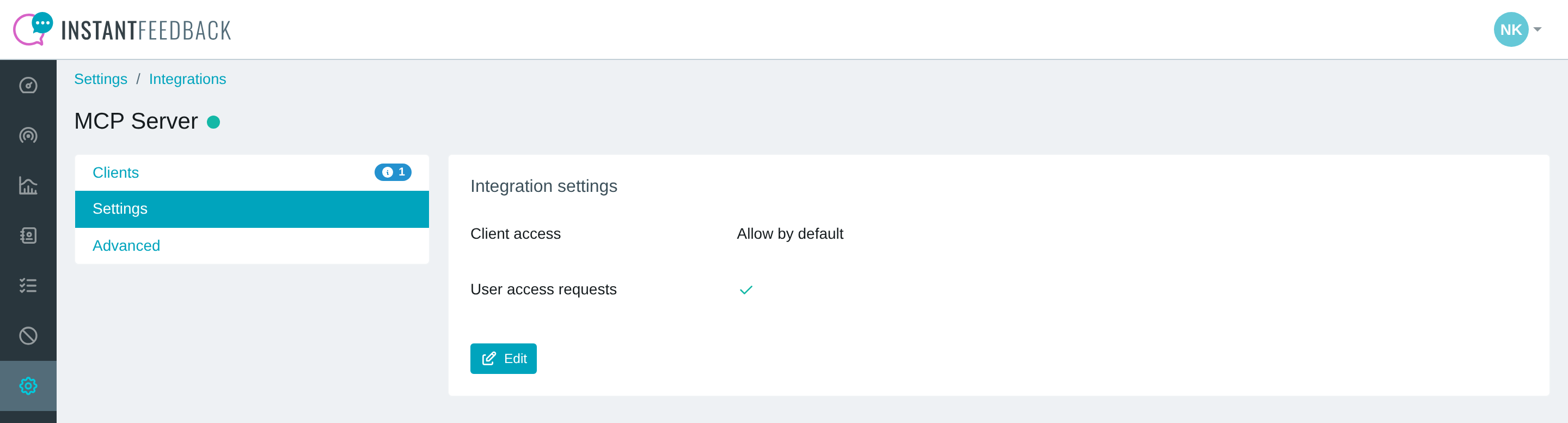 The Settings tab