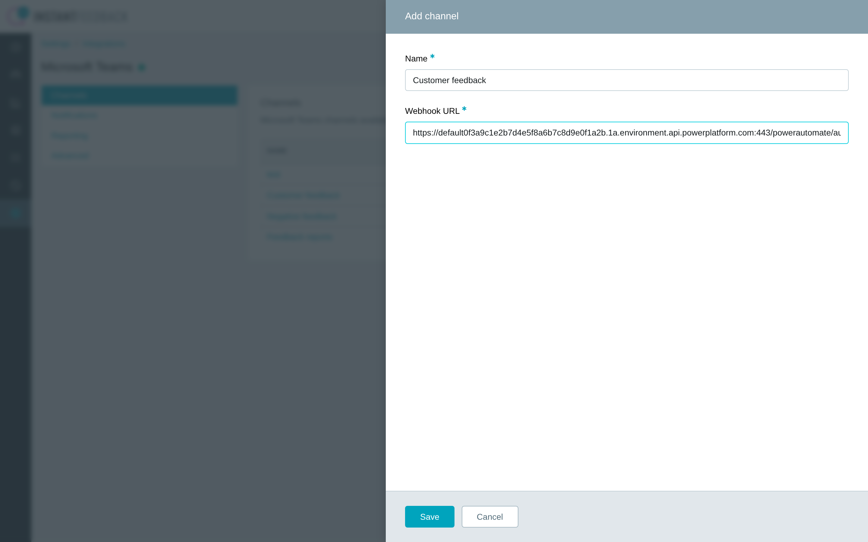 The Add channel dialog