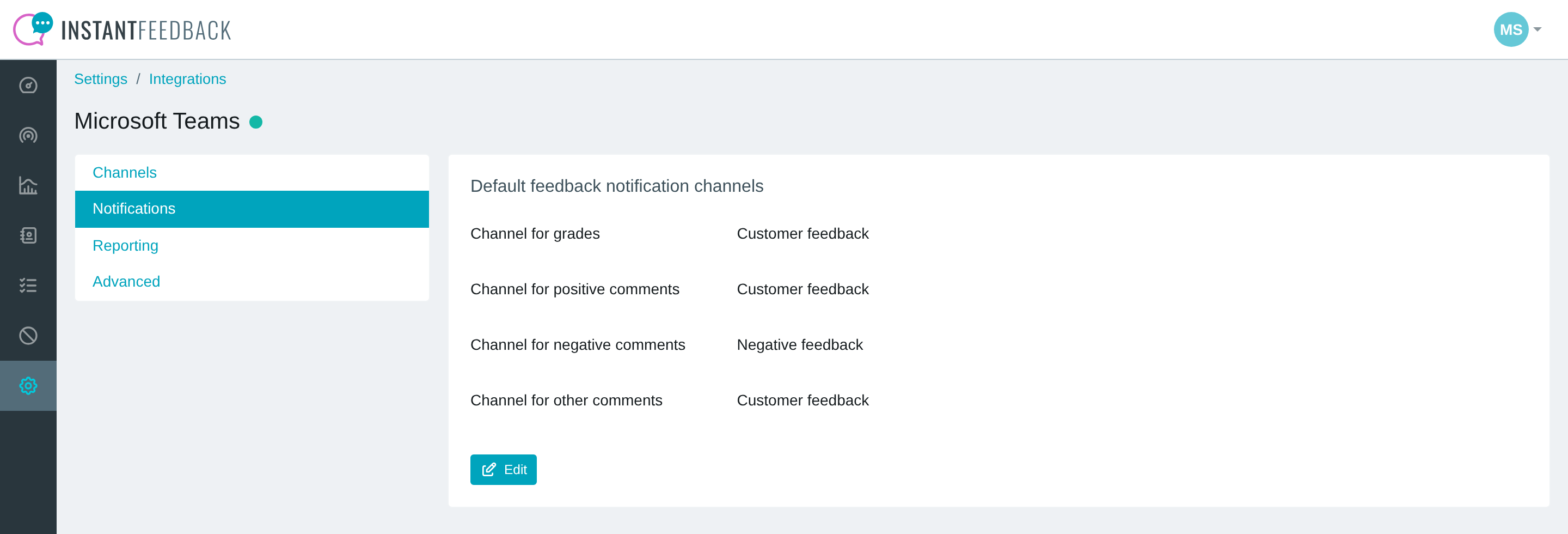 The Notifications tab