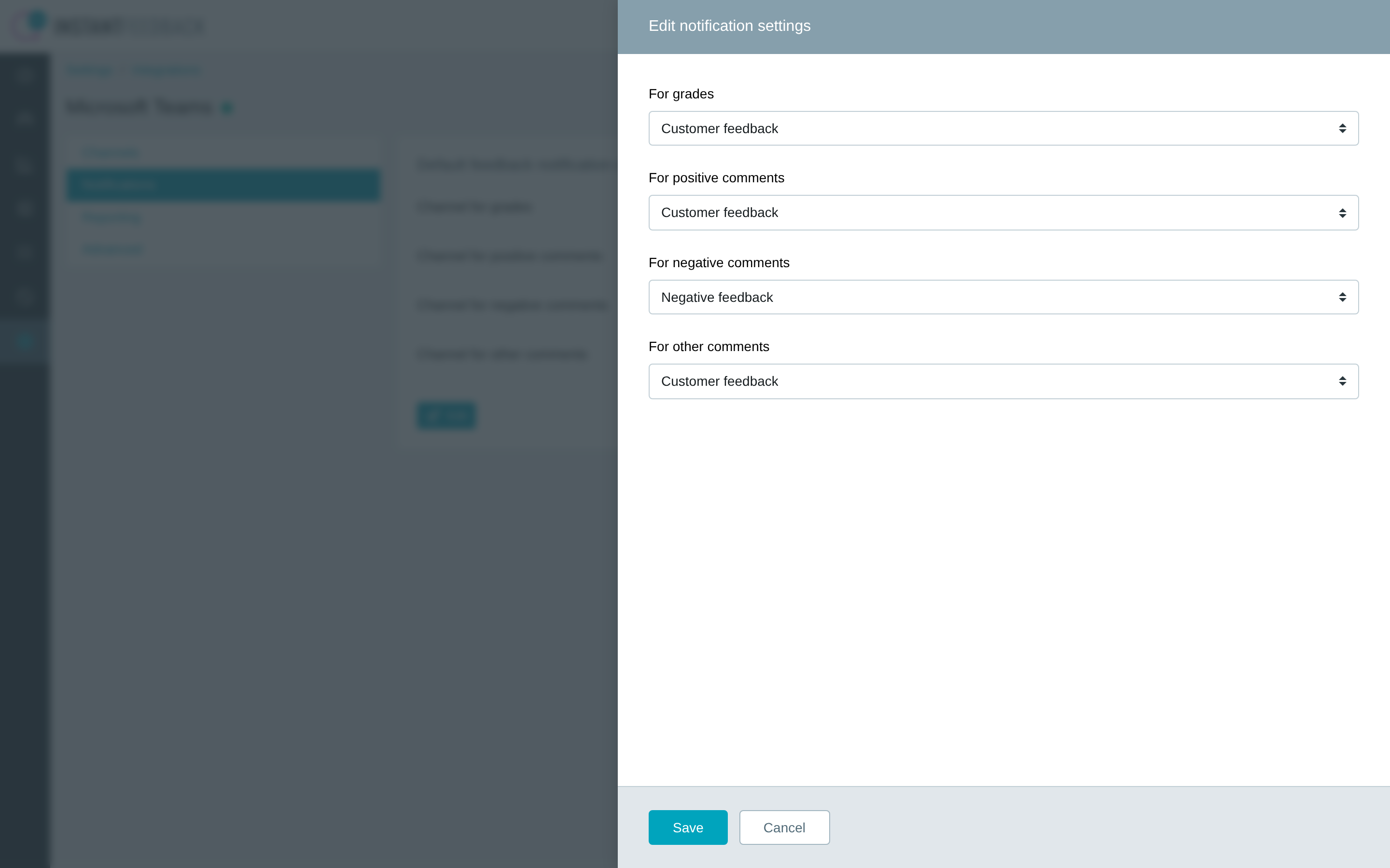 The Edit notification settings dialog