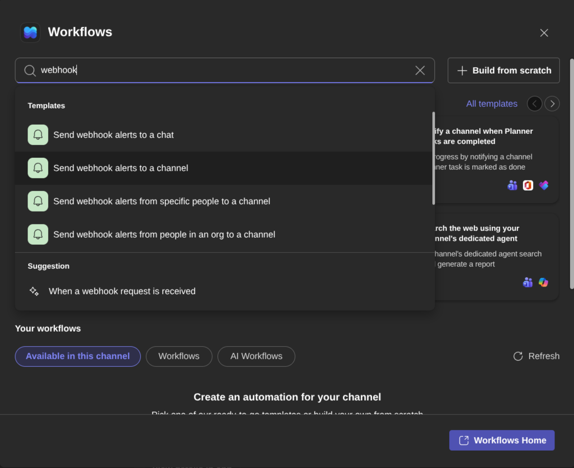The Workflows template picker