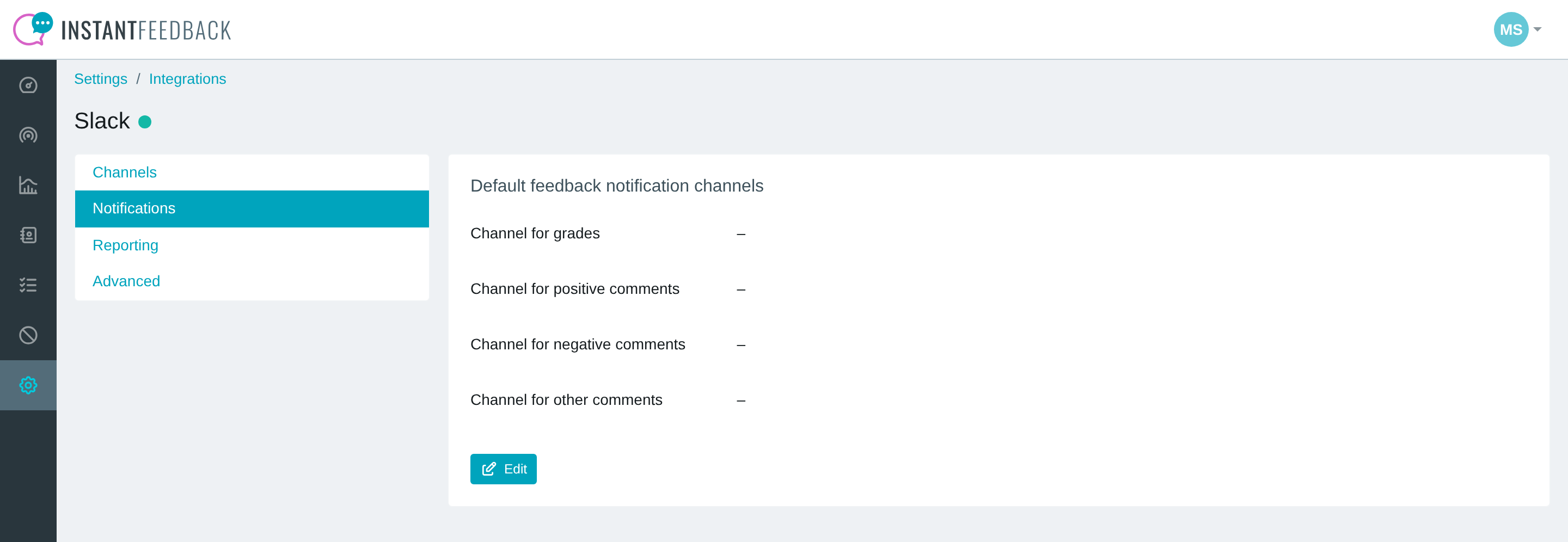 The Notifications tab