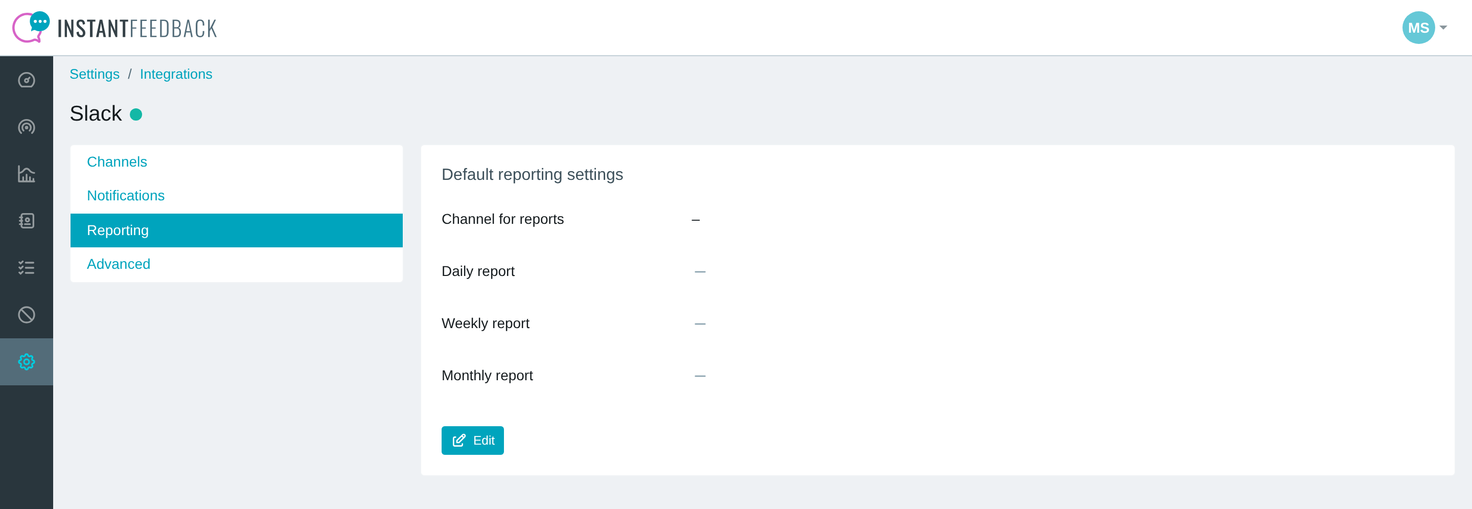 The Reporting tab