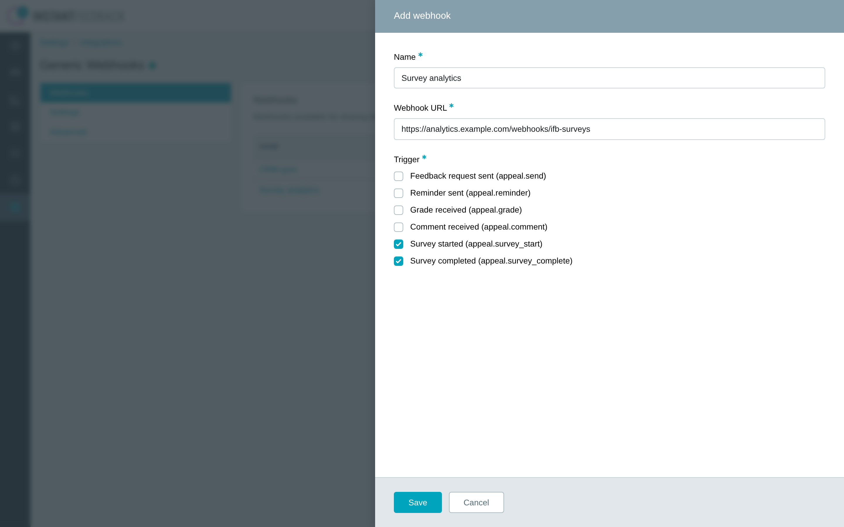 The Add webhook dialog